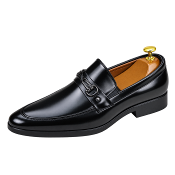 Men's Slip-On Leather Loafer Shoe Features With Silver Horsebit Buckle Detail  
