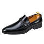Men's Slip-On Leather Loafer Shoe Features With Silver Horsebit Buckle Detail  