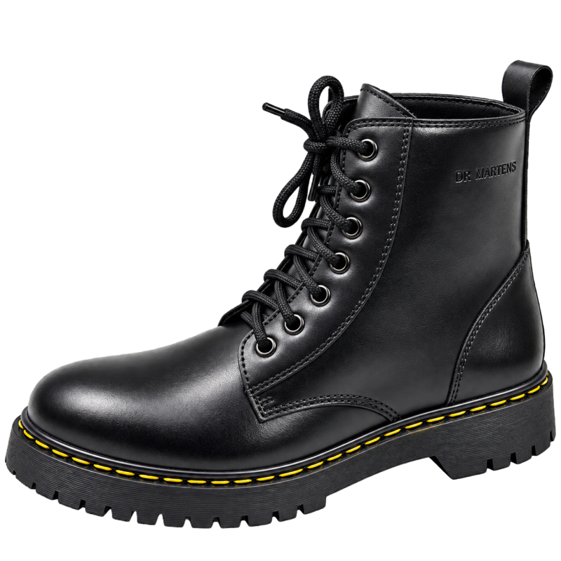 Original Black Leather Ankle Lace- Up Combat Boot By Marten Double Sole