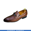 Men's Slip-On Leather Loafer Shoe Features With Silver Horsebit Buckle Detail  