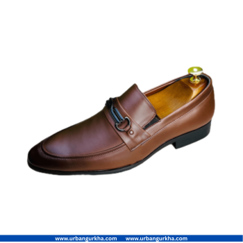 Men's Slip-On Leather Loafer Shoe Features With Silver Horsebit Buckle Detail  