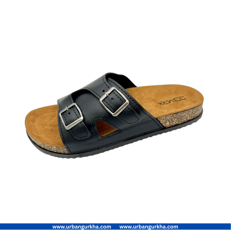 Sandals For Men With Adjustable Double Buckle In Black Color